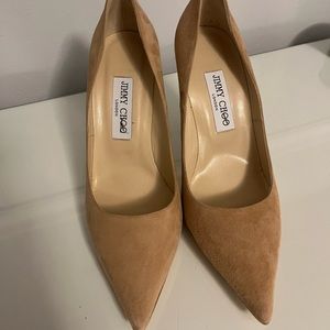 Jimmy Choo Tan Suede Pointed Toe Heels
